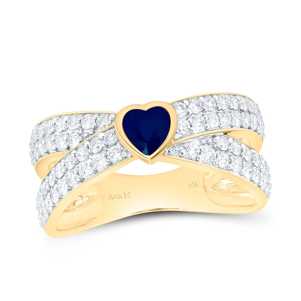14K Yellow Gold 3/4 Cttw Natural Diamond Ana M 4.5Mm Ruby Natural Gem Heart Ring