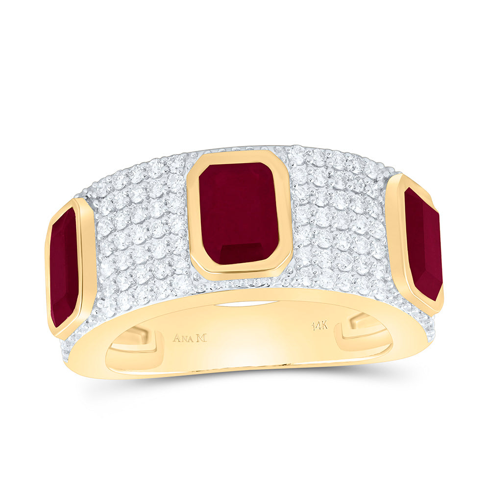14K Yellow Gold 5/8Ctw Natural Diamond Ana M 7X5Mm Emerald Ruby Natural Gem Emerald Ring