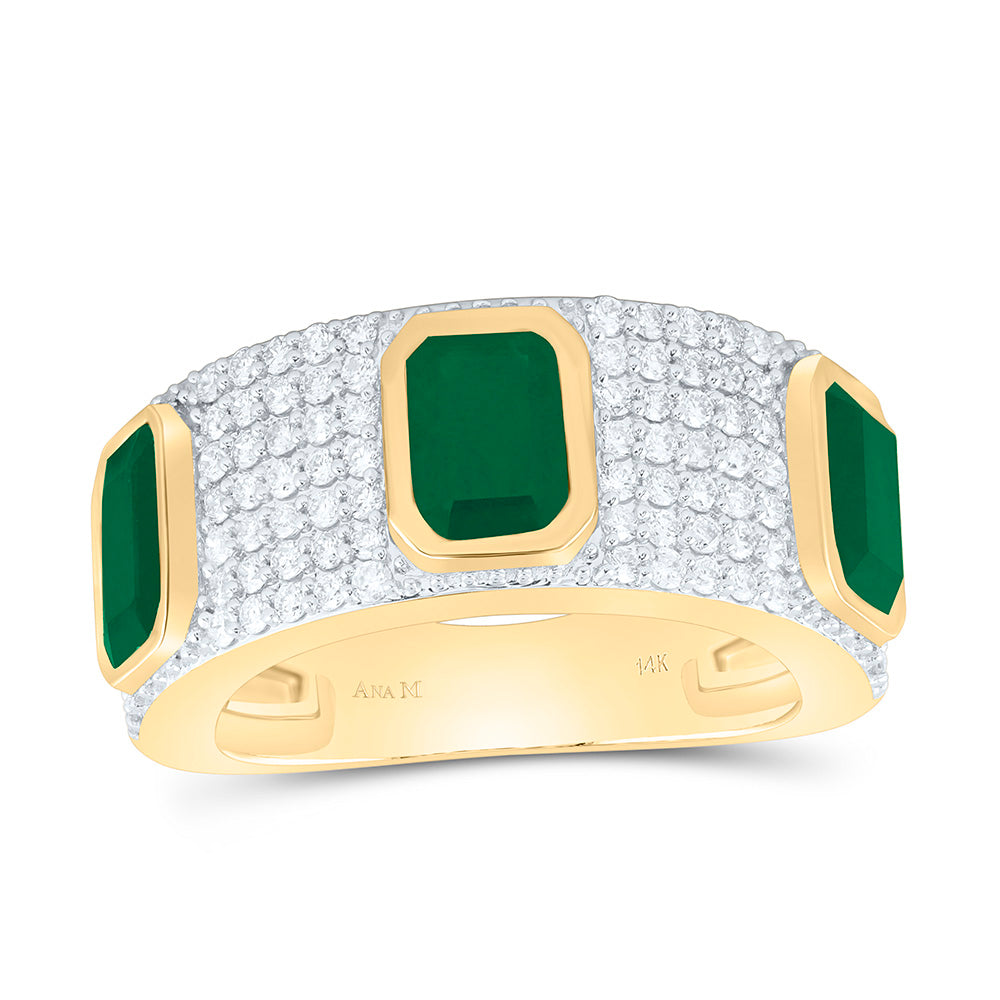 14K Yellow Gold 5/8Ctw Natural Diamond Ana M 7X5Mm Emerald Ruby Natural Gem Emerald Ring
