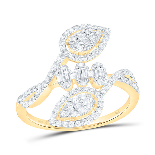 14K Yellow Gold 1/2Ctw Natural Diamond Ana M Fashion Pear Ring