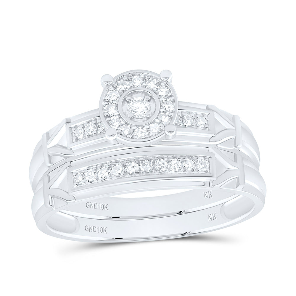10K White Gold 1/4Ctw Natural Diamond Fashion Round Trio Set