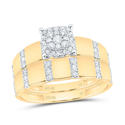 10K Yellow Gold 5/8Ctw Natural Diamond Fashion Cushion Trio Set
