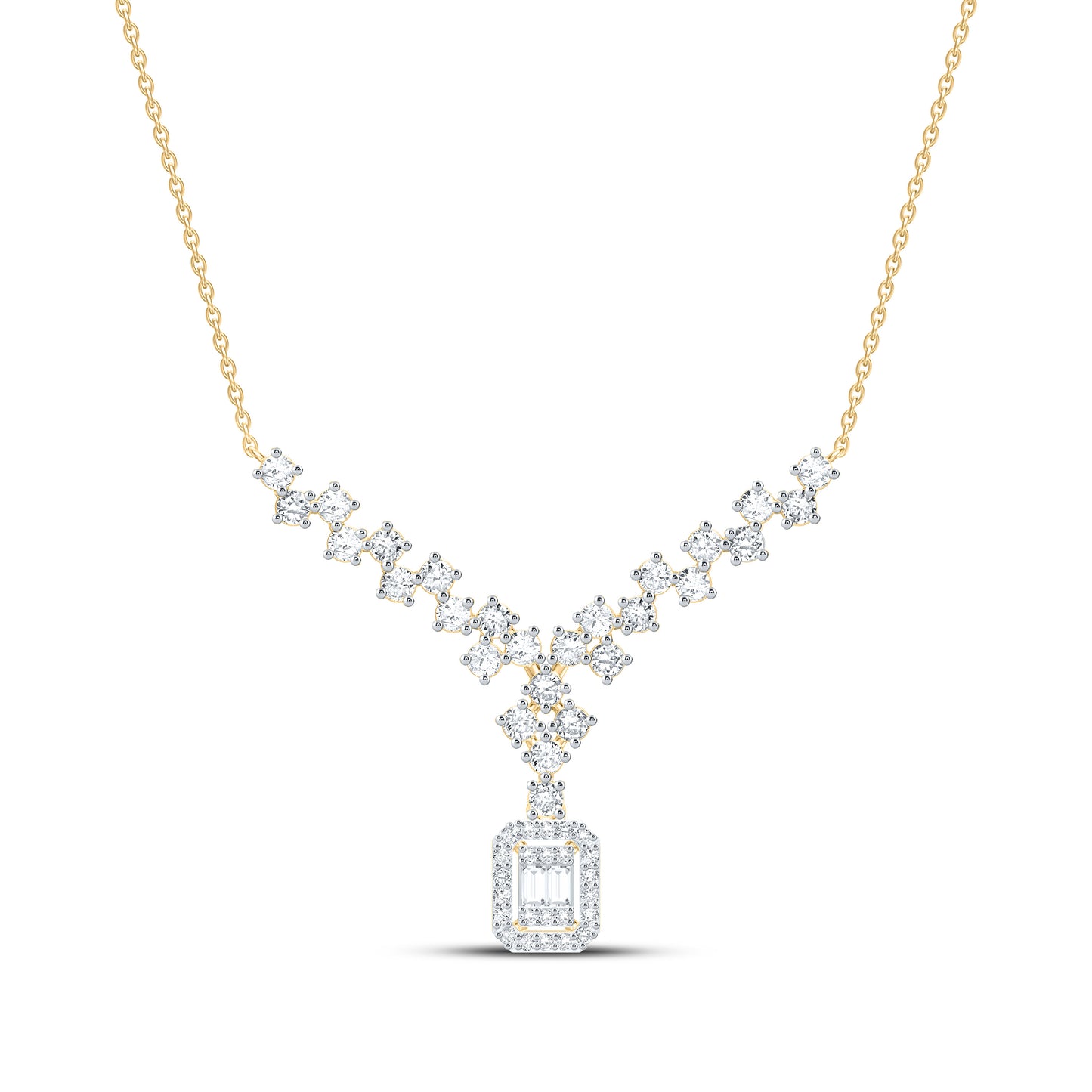 14K Yellow Or White Gold 3/4Ctw Natural Diamond Ana M Fashion Emerald Necklace (18 Inch)