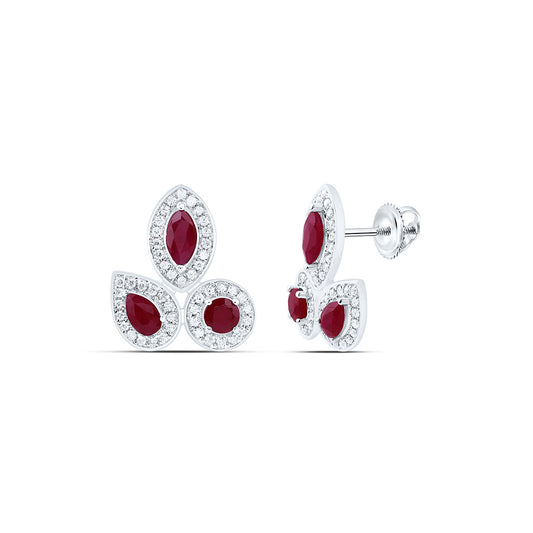 14K Yellow Or White Gold 1/4Ctw Natural Diamond Ana M 7/8Ct Round Ruby, Marquise Ruby, Pear Ruby Natural Gem Earring