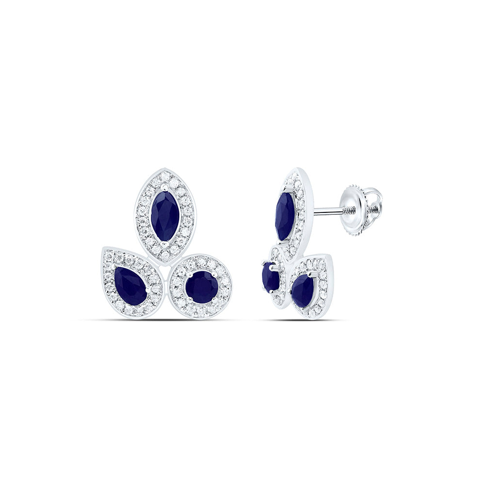 14K Yellow Or White Gold 1/4Ctw Natural Diamond Ana M 7/8Ct Round Ruby, Marquise Ruby, Pear Ruby Natural Gem Earring