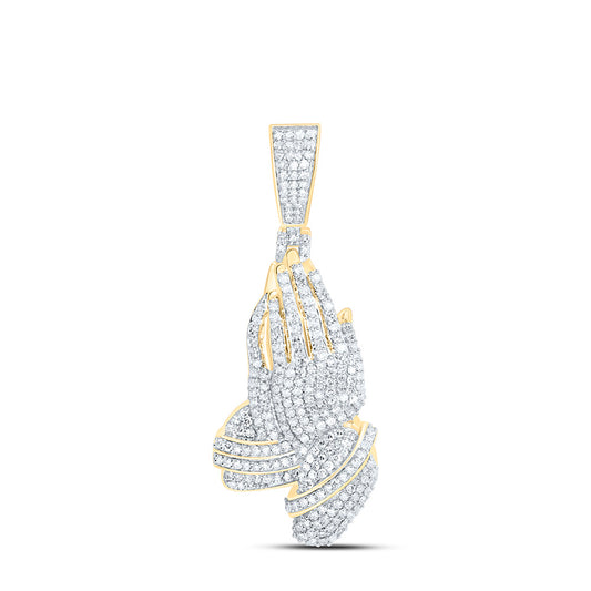 10K Yellow Gold 1Ctw Natural Diamond Praying Hand Fashion Pendant