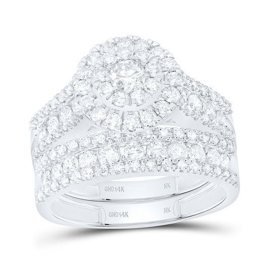 14K White Gold 2 1/4Ctw Natural Diamond Round Trio Set