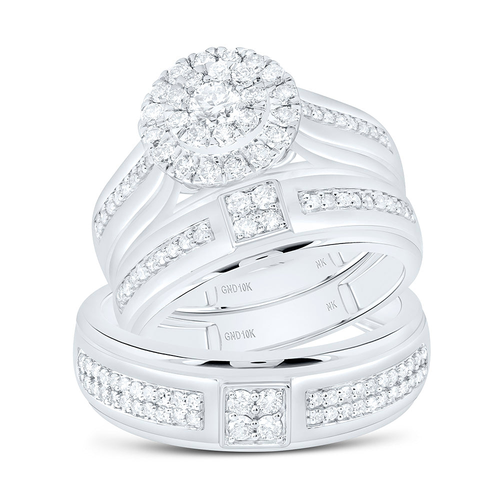 10K White Gold 1Ctw Natural Diamond Round Trio Set