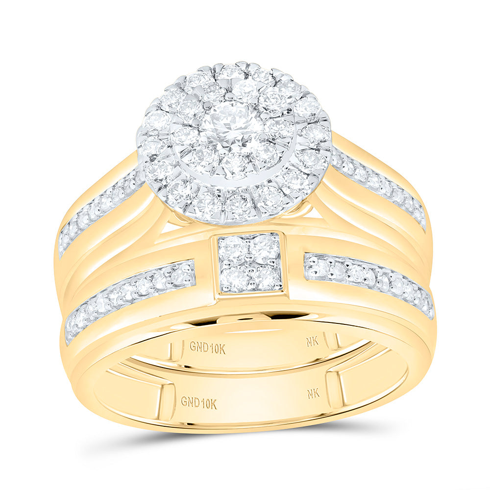 10K White Gold 1Ctw Natural Diamond Round Trio Set