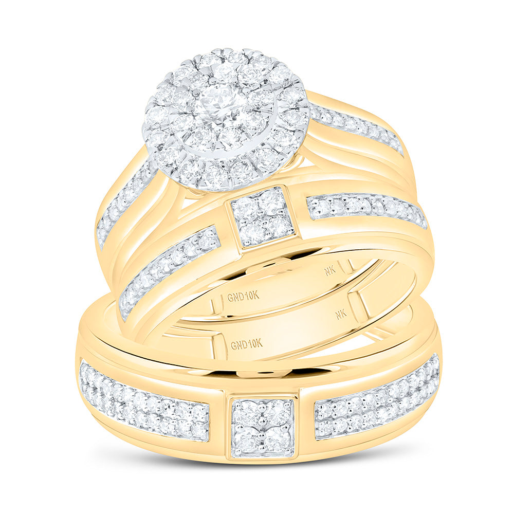 10K White Gold 1Ctw Natural Diamond Round Trio Set