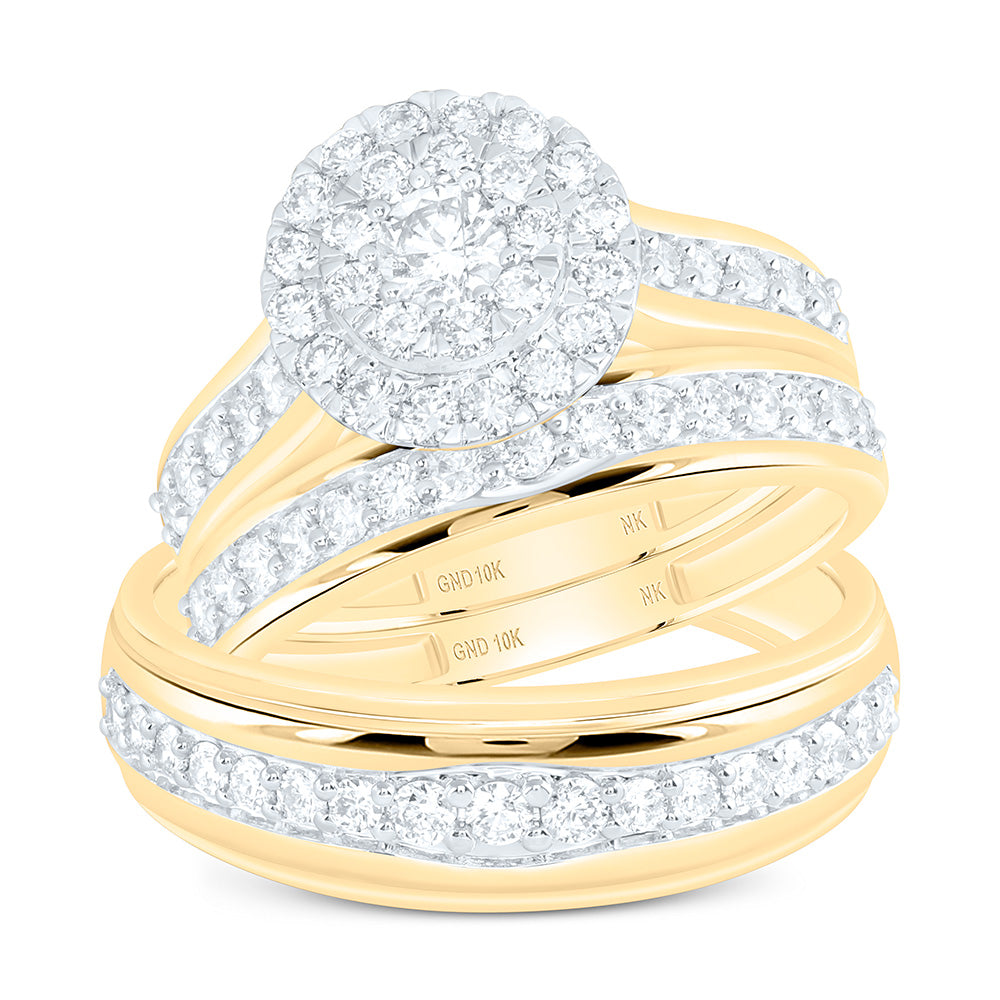 10K Yellow Gold 1 3/8Ctw Natural Diamond Round Trio Set