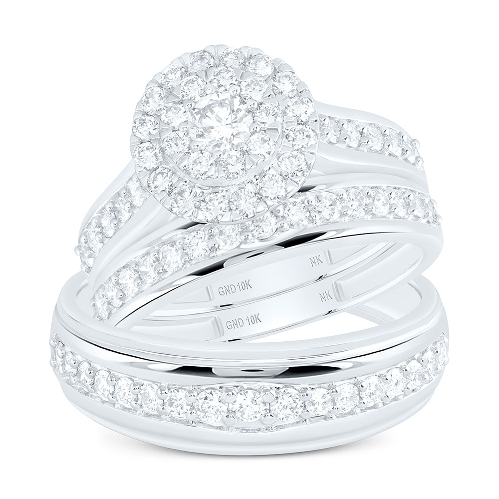 10K Yellow Gold 1 3/8Ctw Natural Diamond Round Trio Set