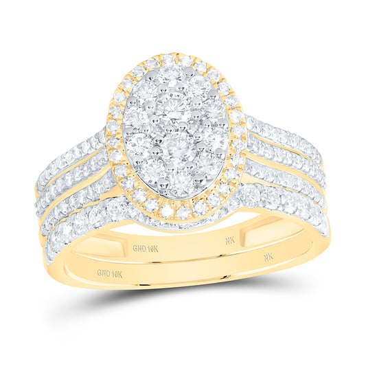 10K Yellow Gold 1Ctw Natural Diamond Single Halo Oval Bridal Ring