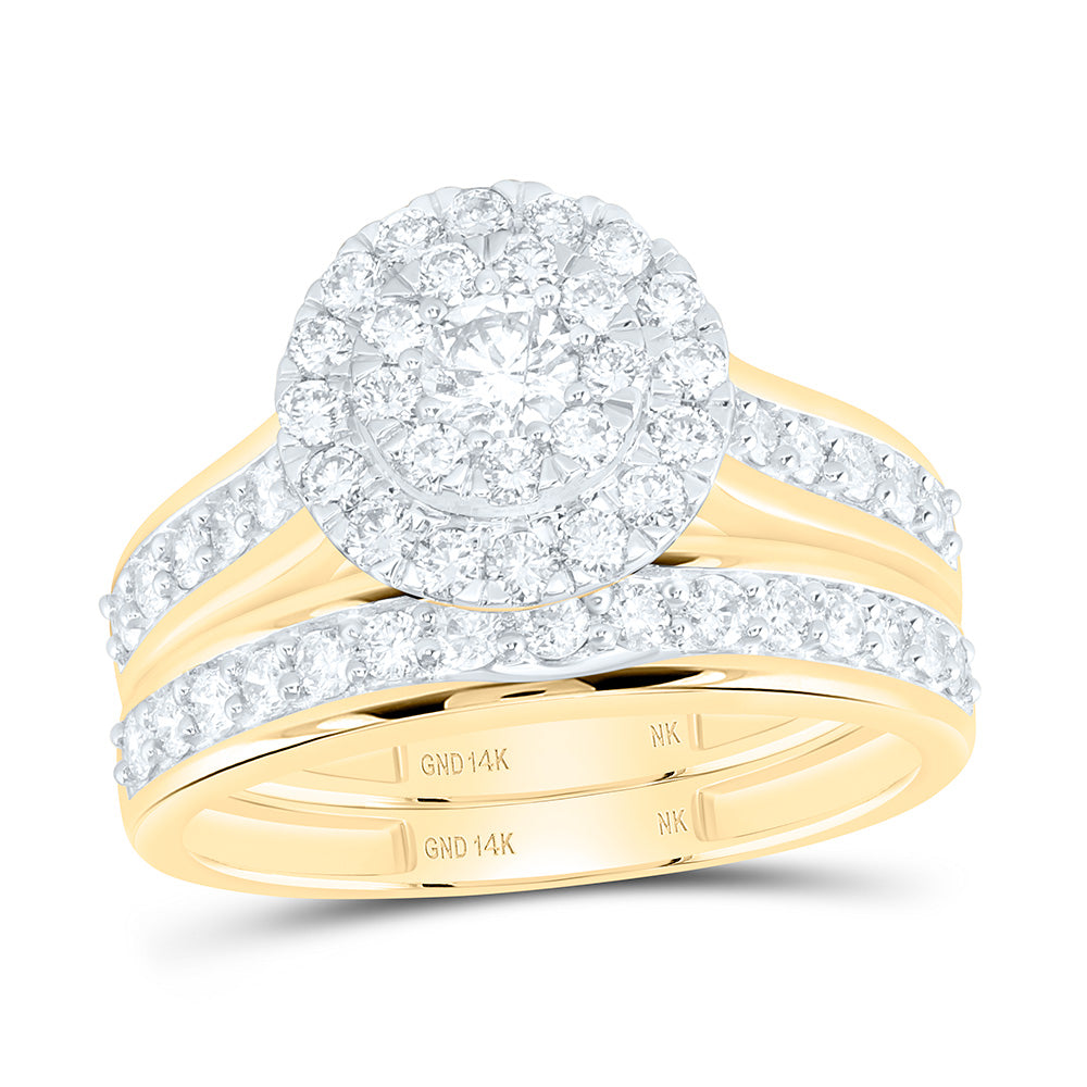 14K Yellow Gold 1 3/8Ctw Natural Diamond Round Trio Set