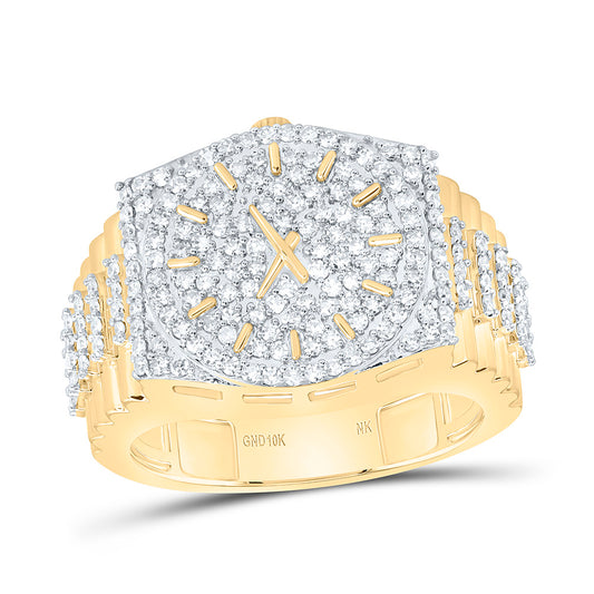 10K Yellow Gold 7/8Ctw Natural Diamond Mens Watch Ring