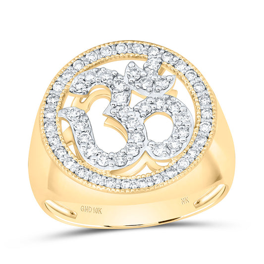 10K Yellow Gold 5/8Ctw Natural Diamond Om Mens Ring