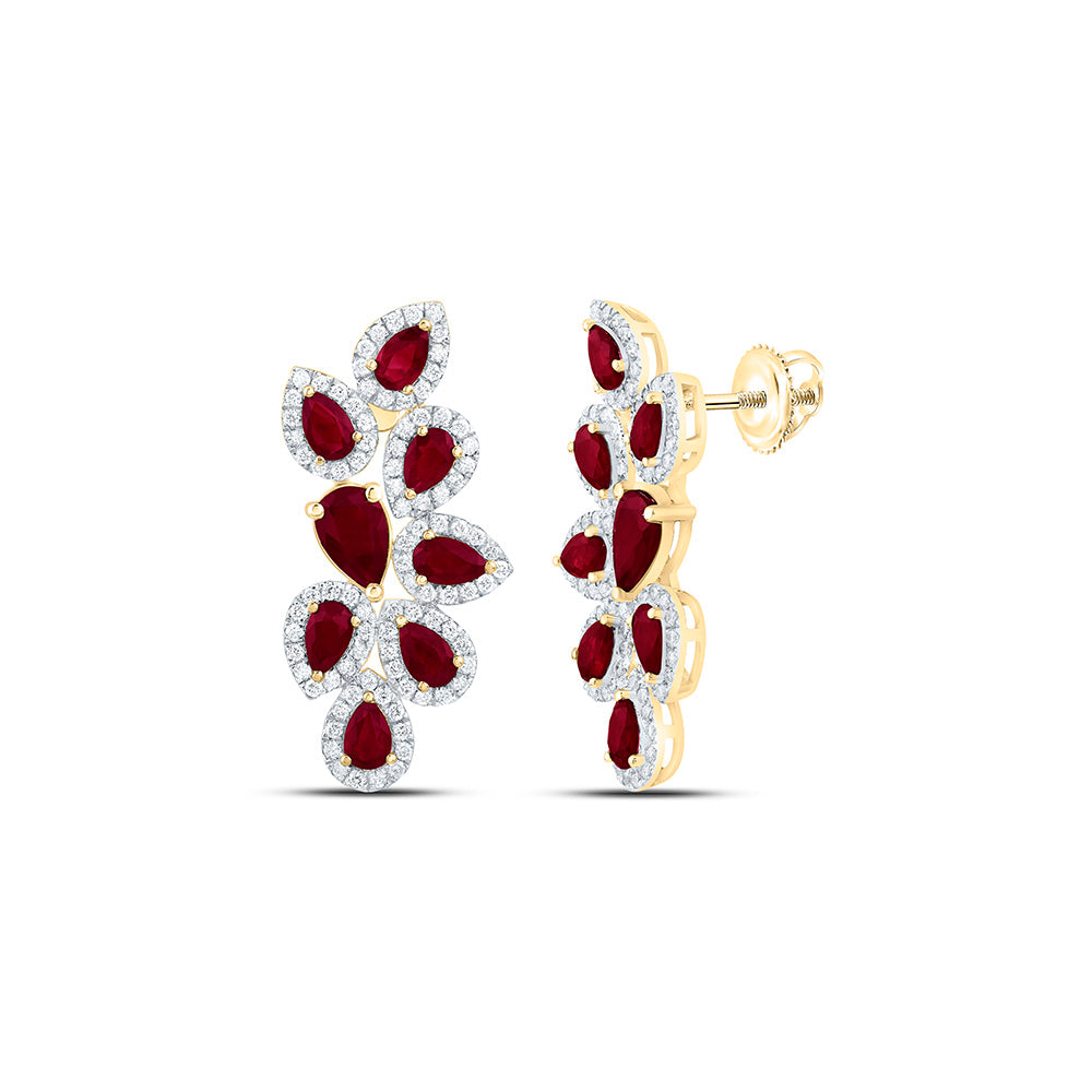 14K Yellow Gold 3/4Ctw Natural Diamond Ana M 3 1/2Ctw Pear Natural Gem Fashion Earring