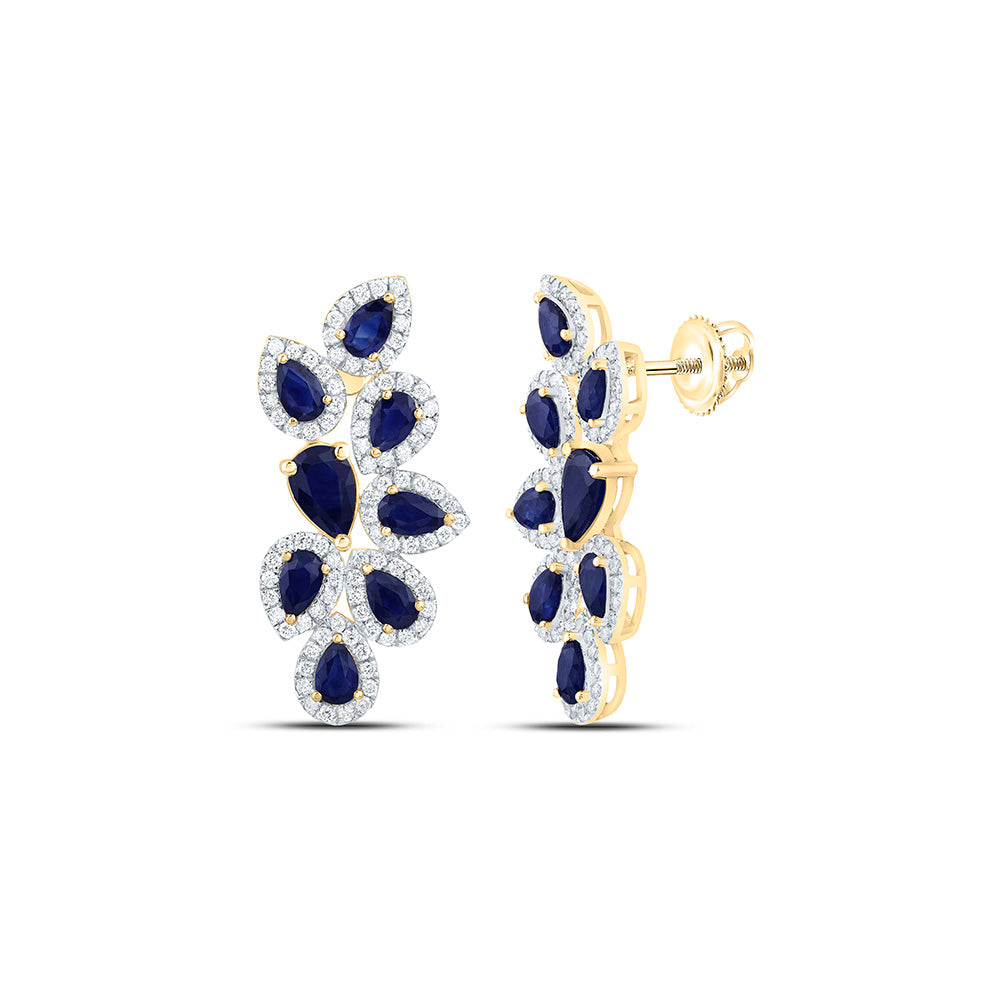 14K Yellow Gold 3/4Ctw Natural Diamond Ana M 3 1/2Ctw Pear Natural Gem Fashion Earring