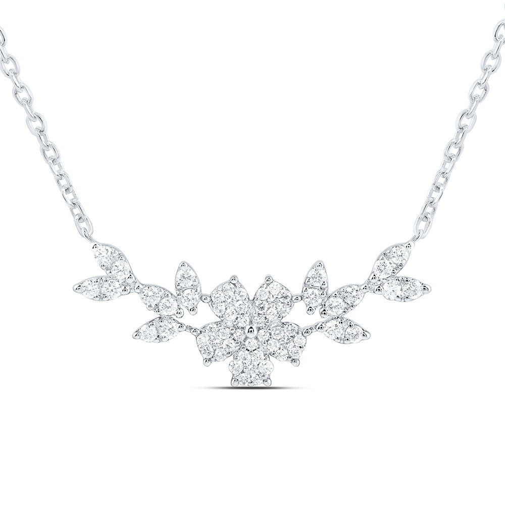 14K Yellow Or White Gold 3/8Ctw Natural Diamond Ana M Fashion Flower Necklace (18 Inch)