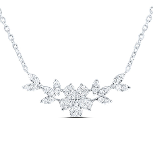 14K Yellow Or White Gold 3/8Ctw Natural Diamond Ana M Fashion Flower Necklace (18 Inch)