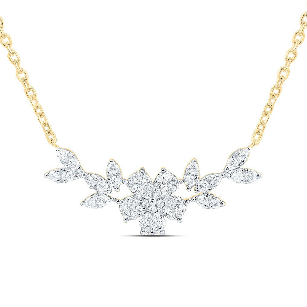 14K Yellow Or White Gold 3/8Ctw Natural Diamond Ana M Fashion Flower Necklace (18 Inch)