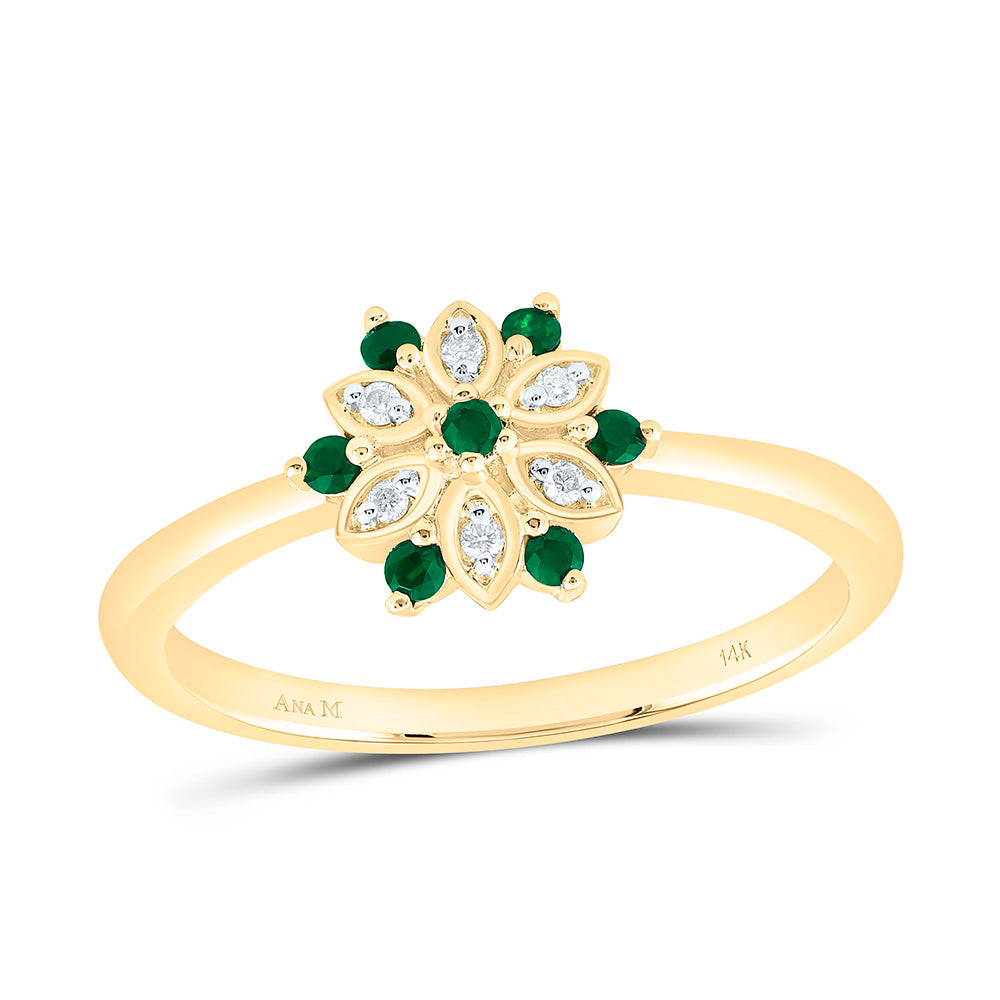 14K White Gold 0.03Ctw Natural Diamond Ana M 1/8Ct Round Blue Sapphire Natural Gem Flower Ring