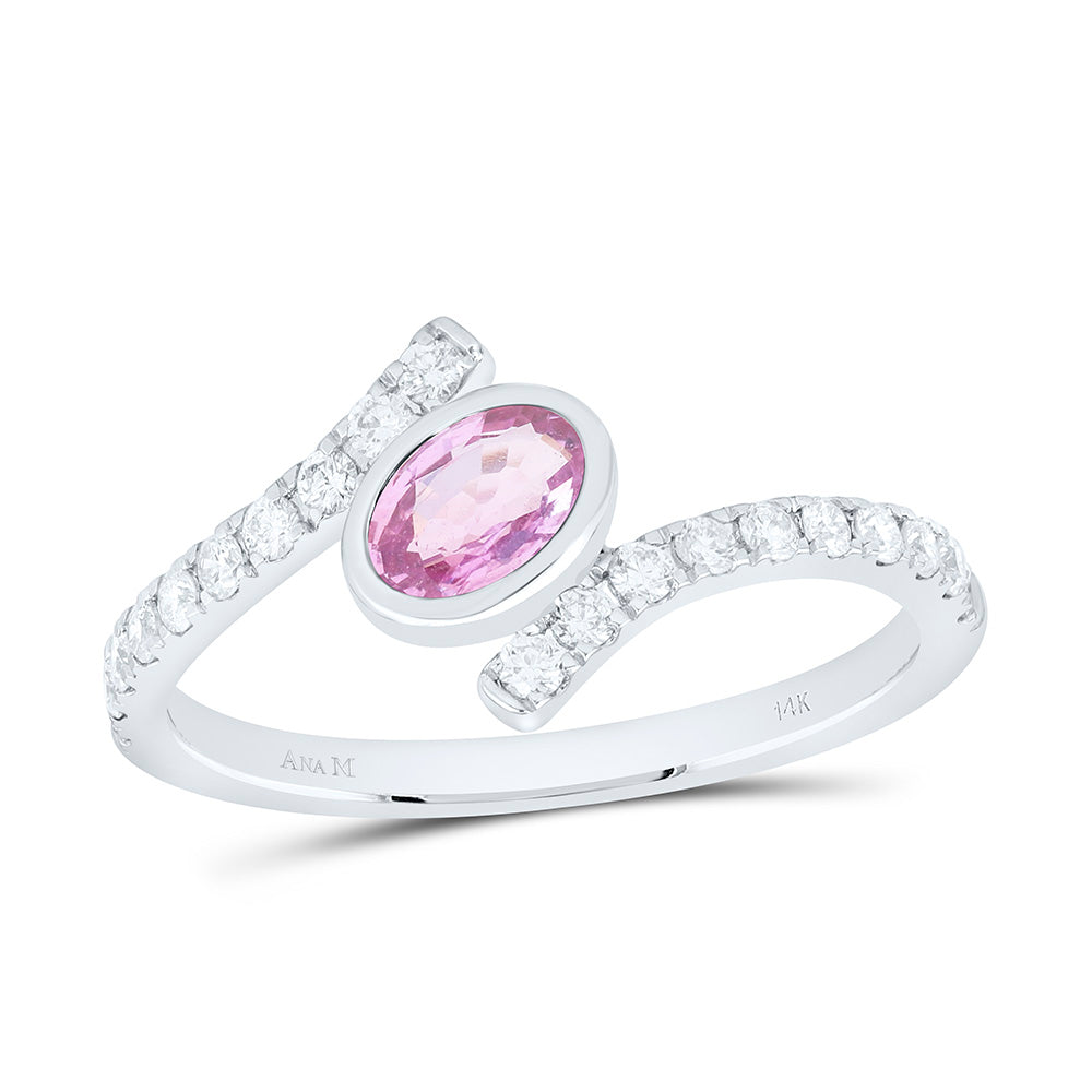 14K White Gold 1/4Ctw Natural Diamond Ana M 6X4Mm Oval Blue Sapphire Natural Gem Oval Ring