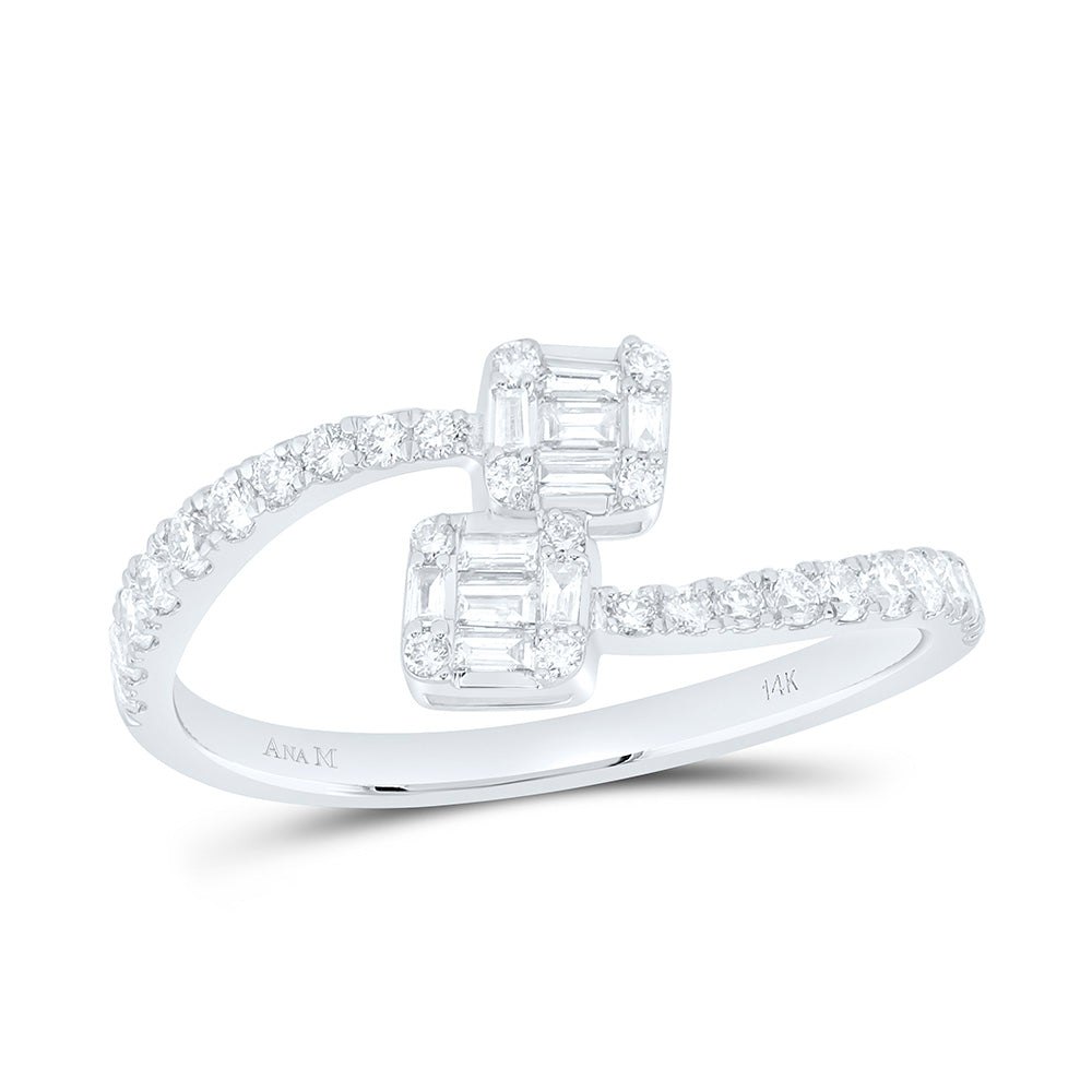 14K White Gold 3/8Ctw Natural Diamond Ana M Fashion Emerald Cuff Ring