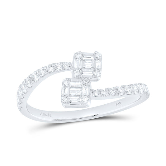 14K White Gold 3/8Ctw Natural Diamond Ana M Fashion Emerald Cuff Ring