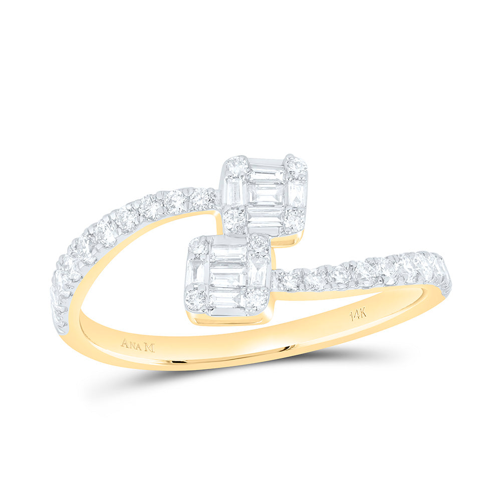 14K White Gold 3/8Ctw Natural Diamond Ana M Fashion Emerald Cuff Ring
