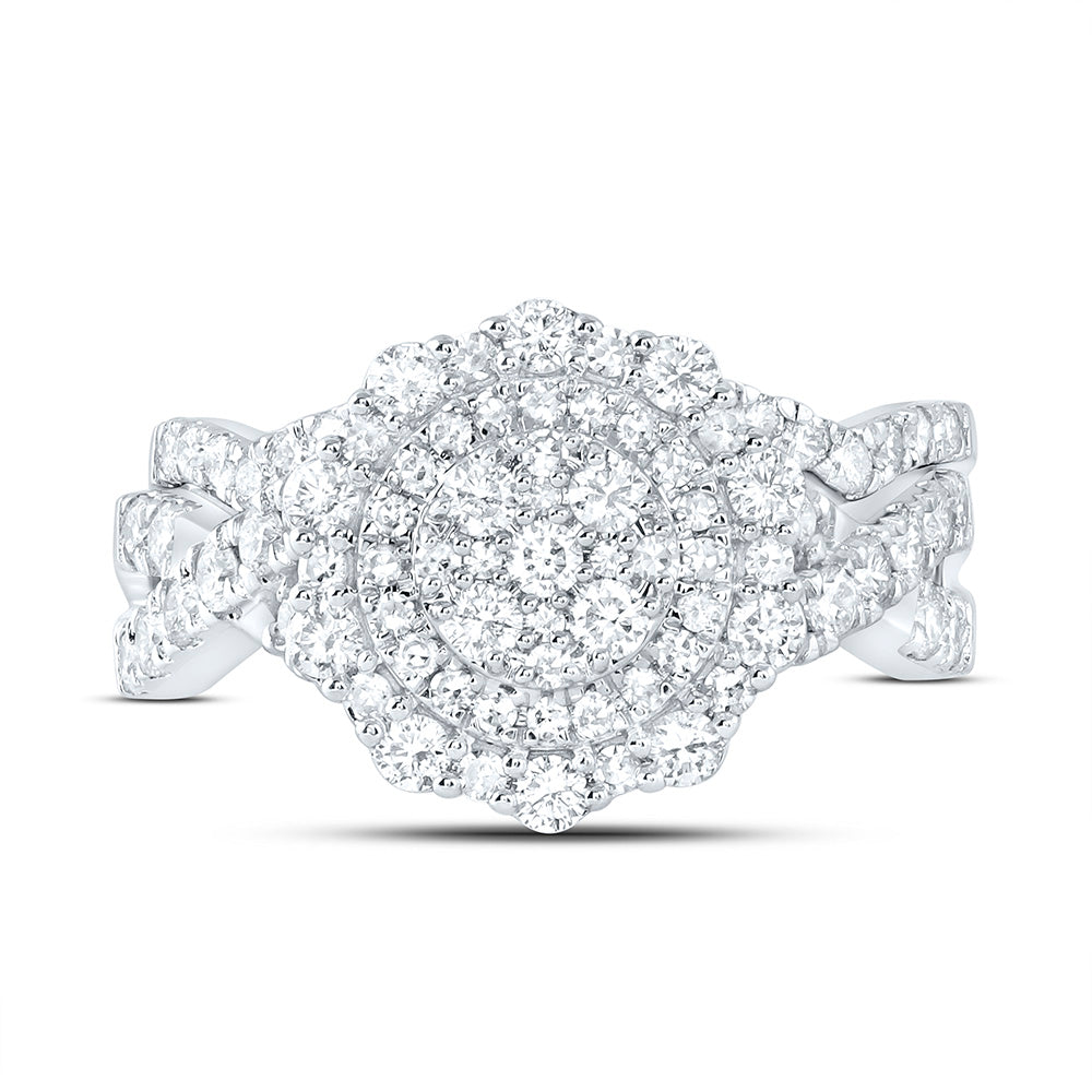 14K White Gold 1 1/5Ctw Natural Diamond Fashion Double Halo Bridal Set