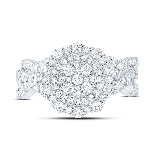 14K White Gold 1 1/5Ctw Natural Diamond Fashion Double Halo Bridal Set