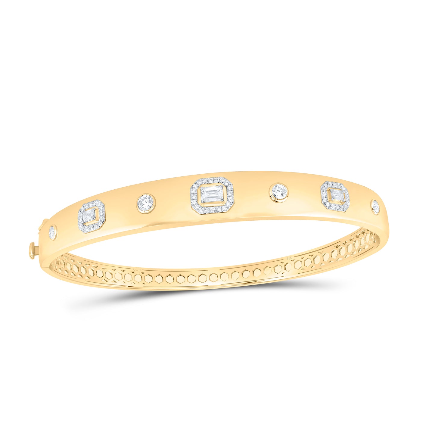 14K Yellow Gold 1Ctw Natural Diamond Ana M Fashion Bangle (65X55Mm)