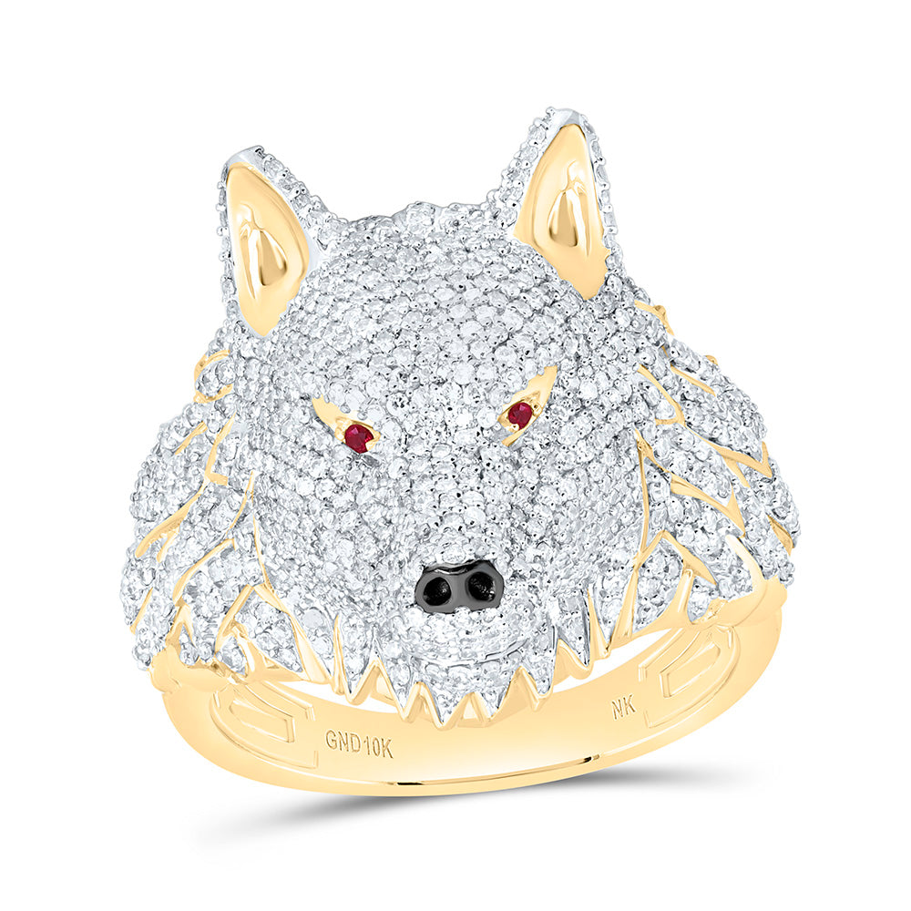10K Yellow Gold 2Ctw Natural Diamond Fox Mens Ring