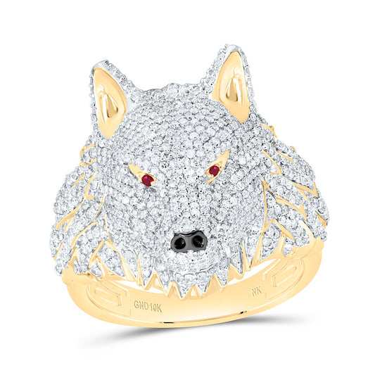 10K Yellow Gold 2Ctw Natural Diamond Fox Mens Ring