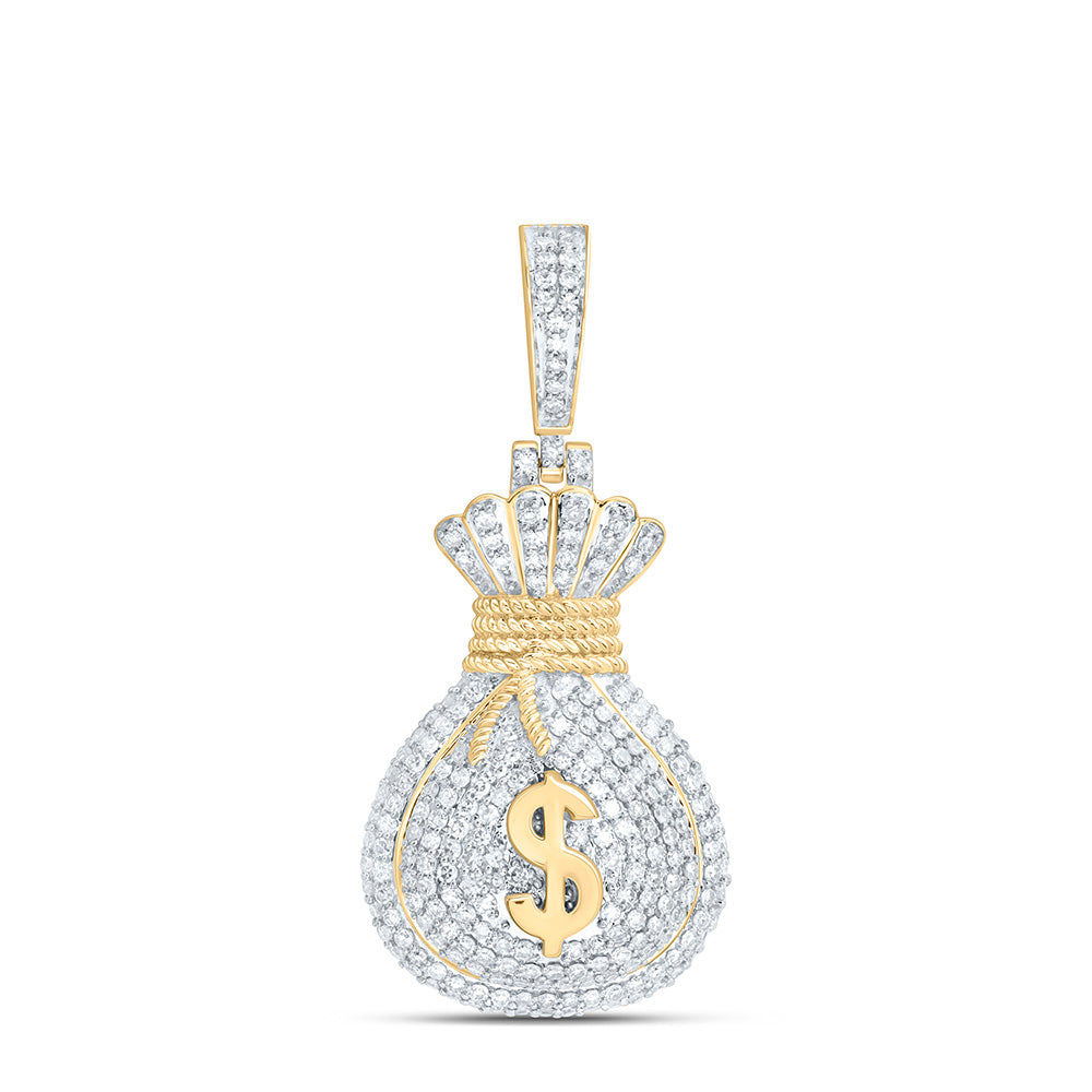 10K Yellow Gold 7/8Ctw Natural Diamond Dollar Money Bag Mens Charm