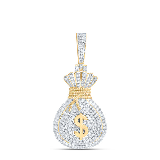 10K Yellow Gold 7/8Ctw Natural Diamond Dollar Money Bag Mens Charm