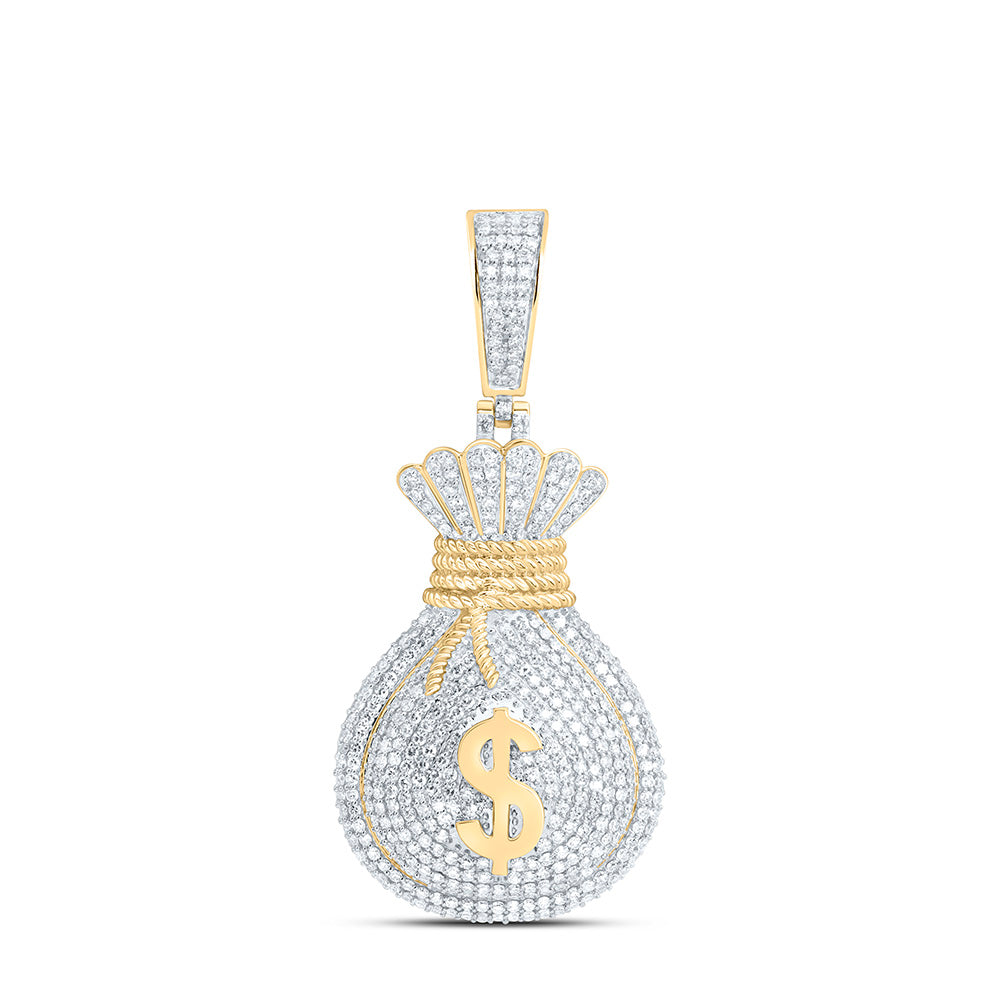 10K Yellow Gold 1 7/8Ctw Natural Diamond Dollar Money Bag Mens Charm