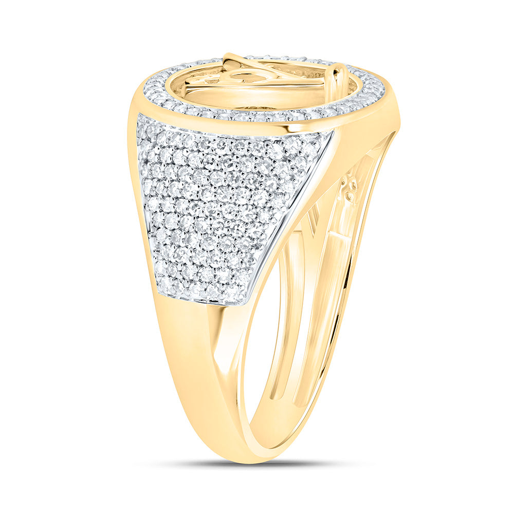 10K Yellow Gold 3/4Ctw Natural Diamond Massonic Round Mens Ring