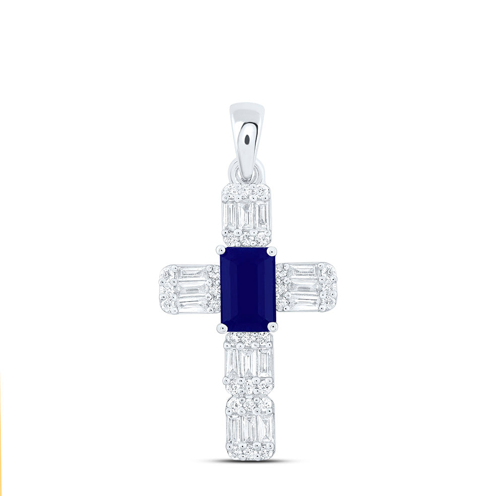 14K Yellow Or White Gold 1/3Ctw Natural Diamond Ana M 6X4Mm Emerald Natural Gem Cross Pendant