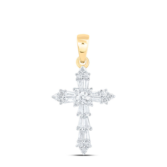 10K Yellow Or White Gold 1/4Ctw Natural Diamond Cn Fashion Cross Pendant