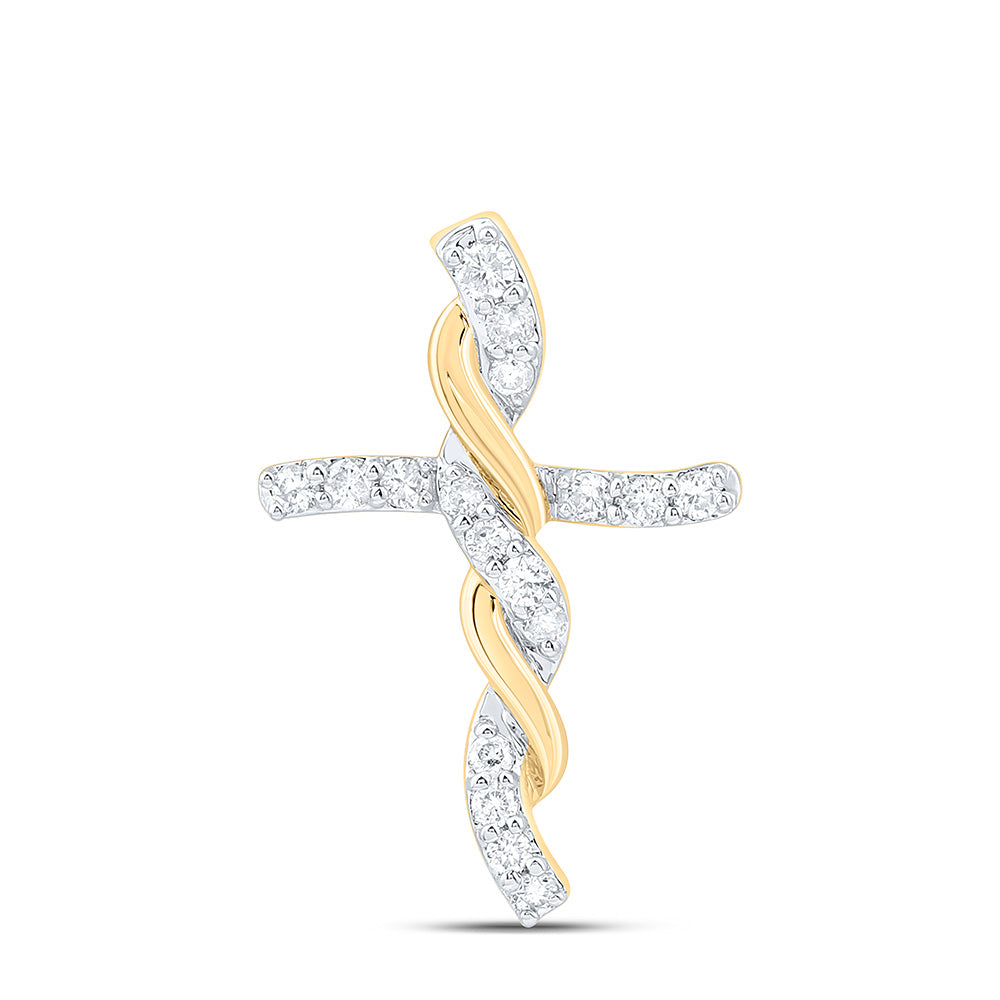 10K Yellow Or White Gold 1/8Ctw Natural Diamond Cn Fashion Cross Pendant