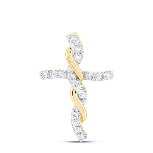 10K Yellow Or White Gold 1/8Ctw Natural Diamond Cn Fashion Cross Pendant