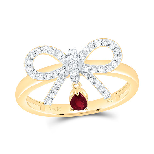 14K Yellow Gold 1/3Ctw Natural Diamond Ana M 4X3Mm Pear Ruby Natural Gem Bow Ring