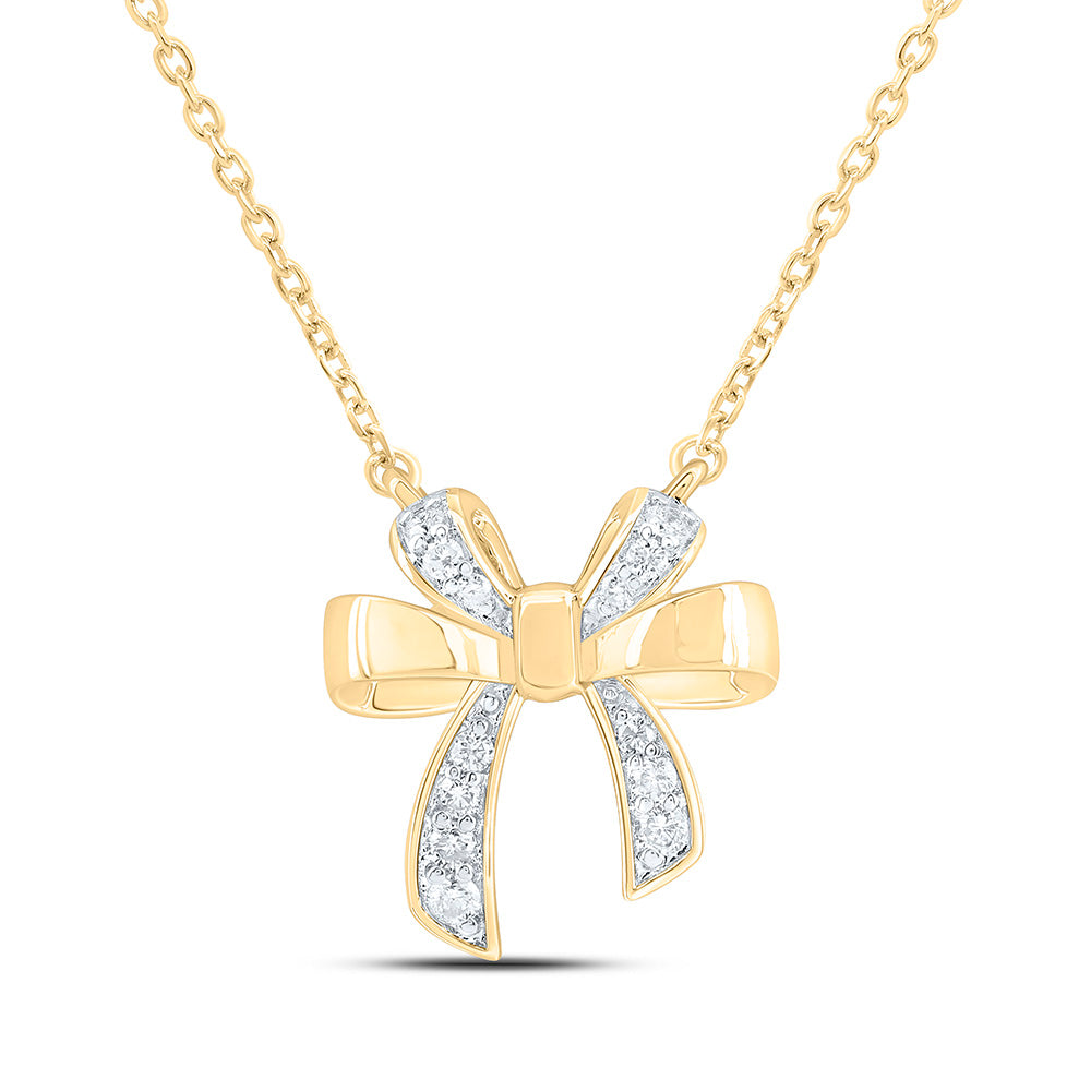 10K Yellow Or White Gold 1/6Ctw Natural Diamond Cn Fashion Bow Necklace (18 Inch)