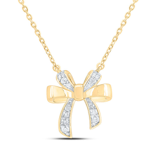 10K Yellow Or White Gold 1/6Ctw Natural Diamond Cn Fashion Bow Necklace (18 Inch)