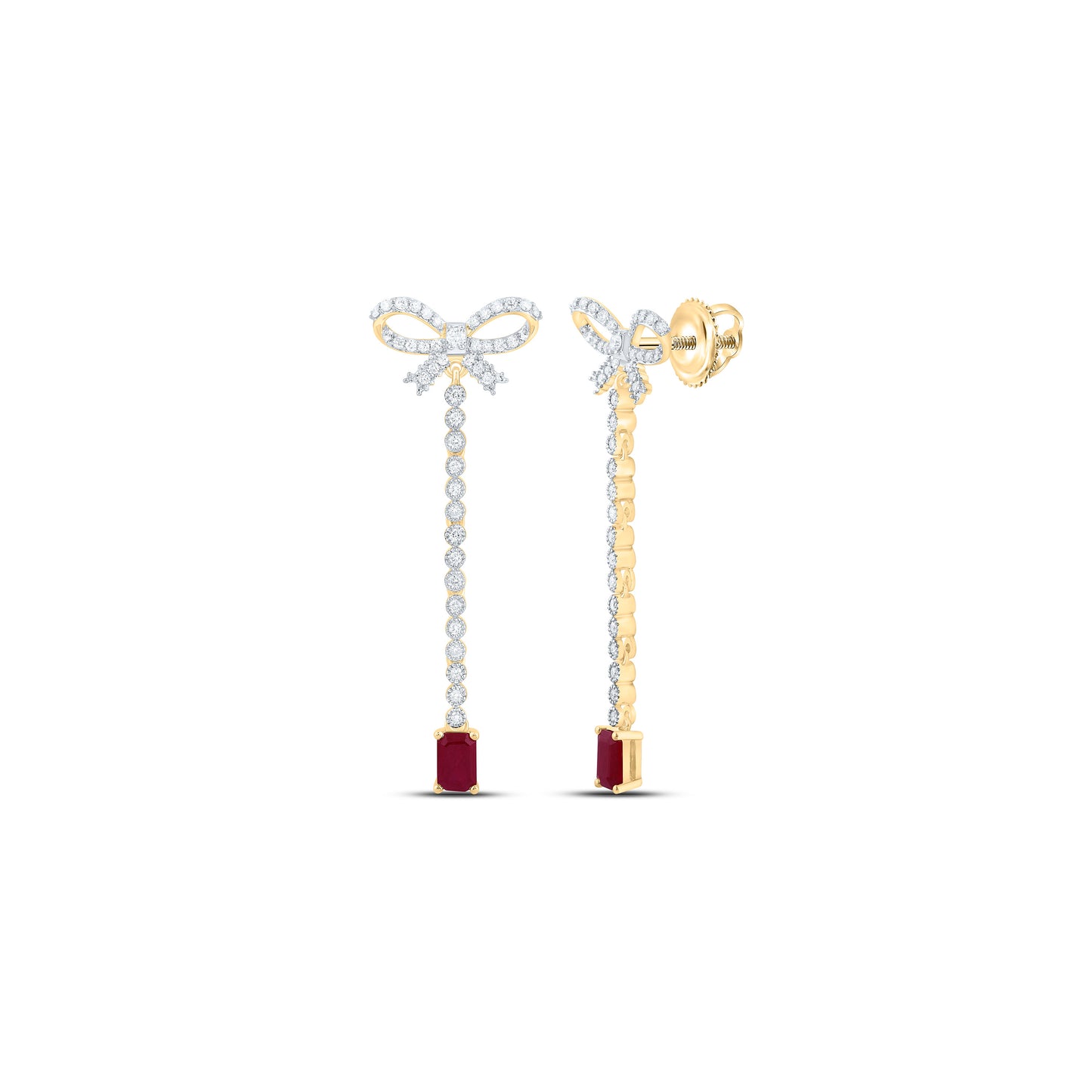 14K Yellow Or White Gold 3/4Ctw Natural Diamond Ana M 6X4Mm Emerald Natural Gem Bow Dangling Earring