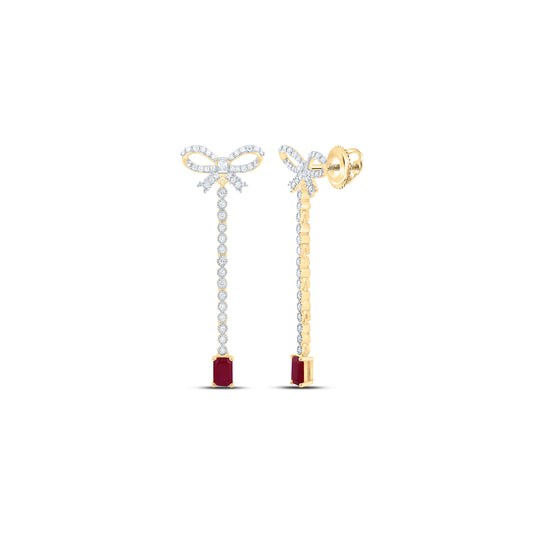 14K Yellow Or White Gold 3/4Ctw Natural Diamond Ana M 6X4Mm Emerald Natural Gem Bow Dangling Earring