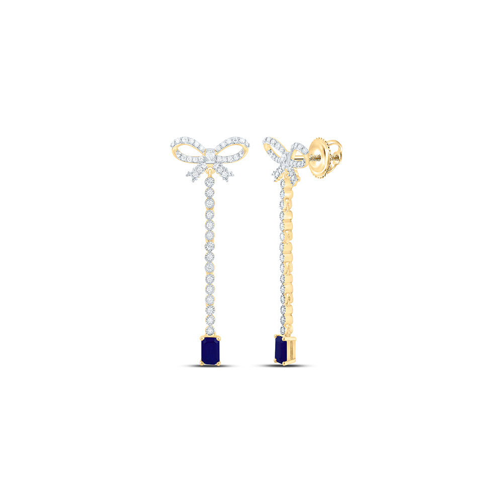 14K Yellow Or White Gold 3/4Ctw Natural Diamond Ana M 6X4Mm Emerald Natural Gem Bow Dangling Earring