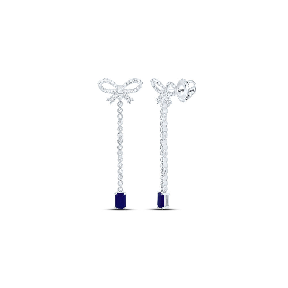 14K Yellow Or White Gold 3/4Ctw Natural Diamond Ana M 6X4Mm Emerald Natural Gem Bow Dangling Earring